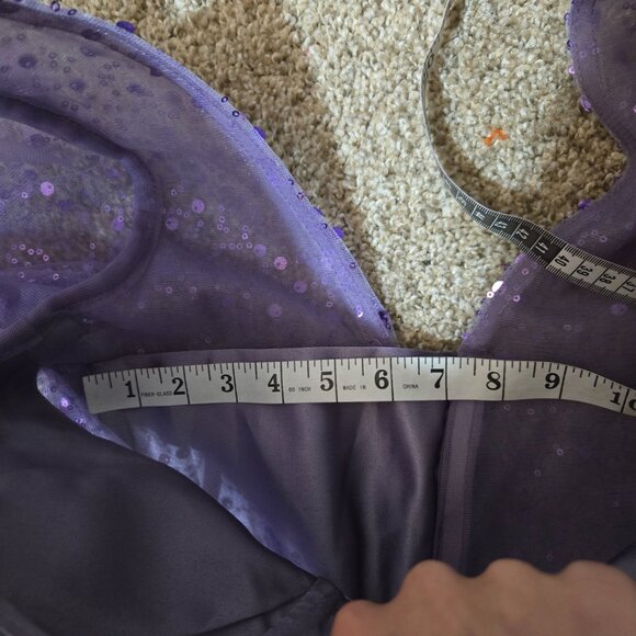 Sz 14 Unbranded Light Purple/Lavender Sequin Tulle & Satin Puff Long Sleeve Gown - Picture 12 of 13